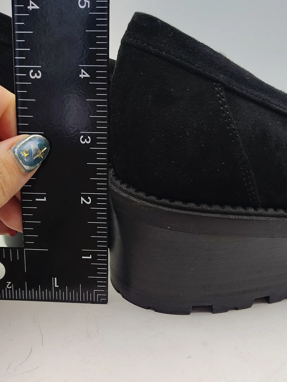 New Marc Fisher Black Suede Lug Sole Loafers with Gold Hardware Accents Size 9.5